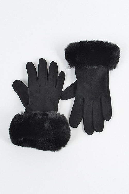 Faux Suede Gloves with Fur (BLACK)