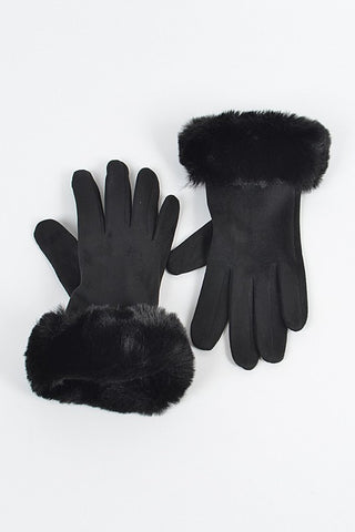 Faux Suede Gloves with Fur (Green)