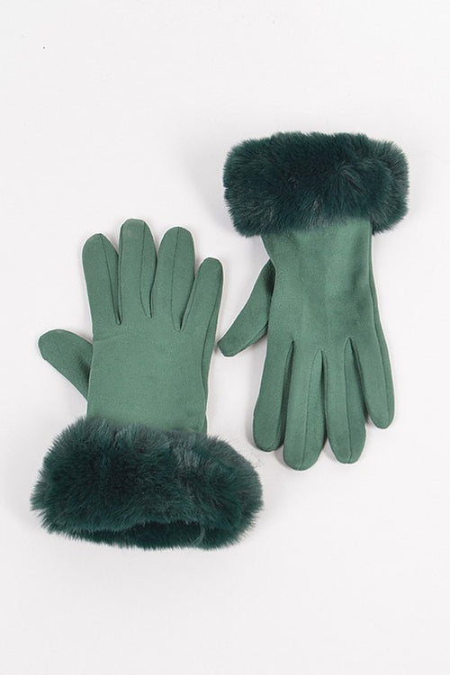 Faux Suede Gloves with Fur (Green)