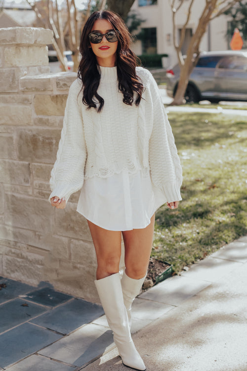 Cream Ripped Cable Knit Sweater - MEDIUM LEFT
