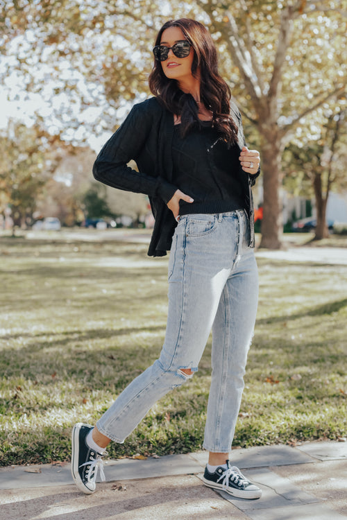 Tube Top & Cardigan Sweater Set (BLACK)